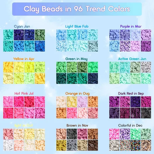 Vista 3 de Kit de fabricación de pulseras de cuentas de arcilla de 18000 piezas, 6 cajas de 96 colores, kit de fabricación de joyas de amistad, juego