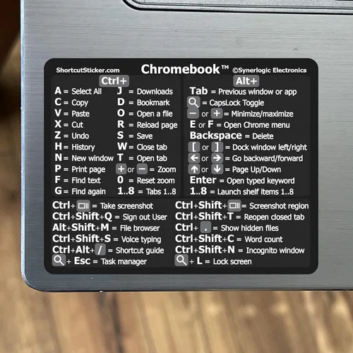 SYNERLOGIC Adhesivo de acceso directo de teclado de referencia Chrome OS, vinilo negro, tamaño 3 x 2.4 pulgadas para cualquier laptop Chromebook