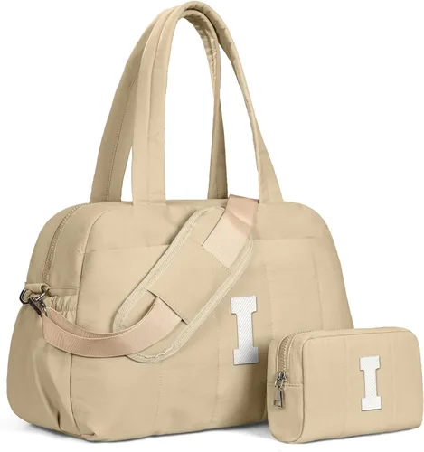 Vista 33 de Bolsa de lona Vogewood, bolsas personalizadas de fin de semana para mujer, bolsas de viaje con estuche de maquillaje, regalos de cumpleaños, Beige