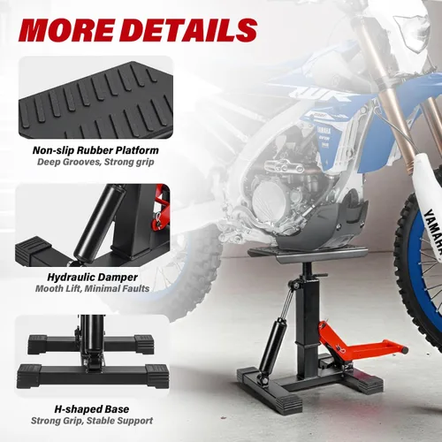 Vista 4 de Soporte ajustable para motocross y gato Powersport de capacidad de 1000LBS, soporte de elevación hidráulico resistente para motocicleta y soporte