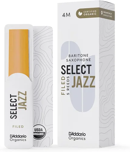 Vista 18 de D'Addario Organic Select Jazz Filed Saxofón 2 medianas, paquete de 5 cañas de saxofón barítono (ORSF05BSX2M)