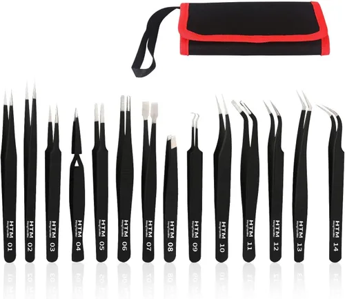 HengTianMei Juego de pinzas de precisión, juego de pinzas de acero inoxidable antiestáticas ESD para manualidades, joyería, electrónica, trabajo de