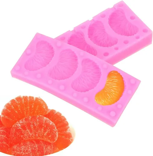 Vista 4 de Molde de silicona 3D para rebanadas de mandarina con 20 palitos de piruleta, segmentos de naranja mandarina, molde de glaseado para pasta de goma