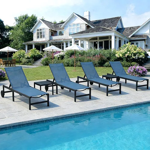 Vista 17 de PURPLE LEAF Juego de Sillas Tumbonas Reclinables para Exteriores, Silla Reclinable de Aluminio Ajustable con Ruedas y Mesa Auxiliar para Piscina