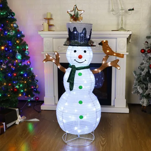 Vista 7 de Hausse Muñecos de nieve iluminados para Navidad, de 4.5 pies, plegables, blancos, preiluminados, con luces integradas, para patio, muñeco de nieve