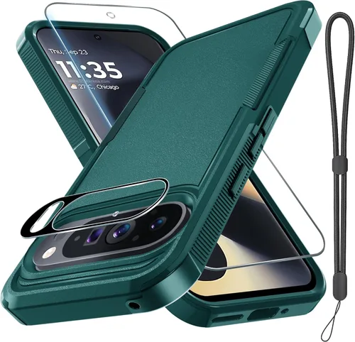 Vista 11 de RMOCR Funda para Google Pixel 9 Pro XL, de cuerpo completo, resistente, a prueba de golpes, con correa de cordón, protector de pantalla de vidrio