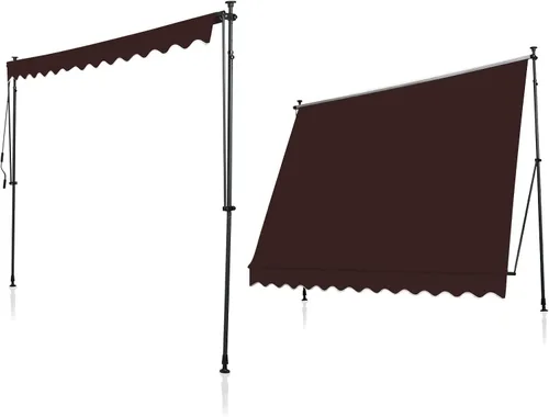 Vista 4 de Toldo retráctil manual, 138 pulgadas, sin tornillos, para exteriores, cubierta de pérgola ajustable con protección UV, toldo de exterior 100%
