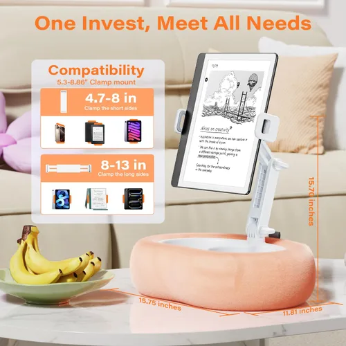 Vista 6 de Soporte de almohada para tableta Kindle con bandejas desmontables para iPad Tablet soporte para cama de 4 a 13 pulgadas teléfono/Kindle con funda