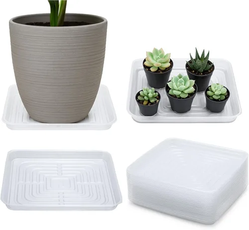 Vista 12 de Paquete de 20 Bandejas Cuadradas para Plantas de 6 Pulgadas, Bandejas de Plástico Transparentes para Plantas, Bandeja de Drenaje para Macetas