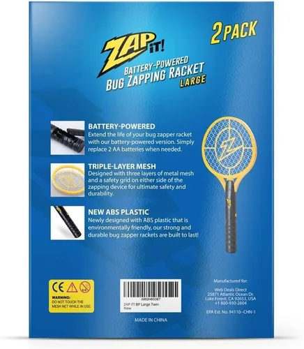 Vista 8 de Zap It Bug Zapper - Raqueta de exterminador de insectos con batería (2 pilas AA incluidas), 3500 voltios, paquete de 2