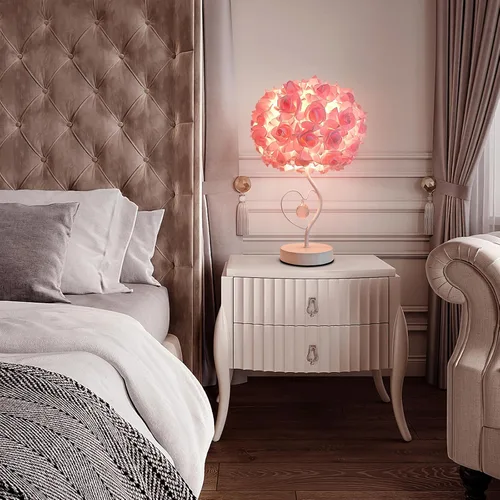 Vista 7 de ZYLEISENBAO Lámpara de Flor de Rosa Rosa Romántica Lámpara de Mesita de Noche Princesa Lámpara de Mesa de Flor para Mesita de Noche Luz