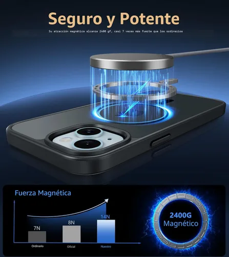 Vista 3 de FNTCASE - Funda para iPhone 15, iPhone 14 y iPhone 13, magnética, translúcida, fina y antigolpes, protección de grado militar, resistente a caídas