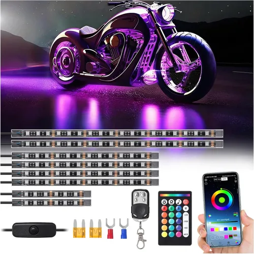 Vista 12 de 12 piezas de luces LED RGB para motocicleta para Harley Davidson Kawasaki Suzuki Yamaha Golf Cart, kit de luces subterráneas multicolor