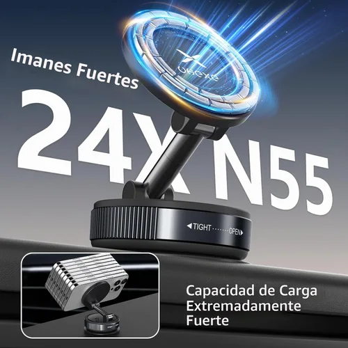 Vista 4 de Soporte magnético de teléfono al vacío para tu auto ajustable de 360° de 96 libras con ventosa ultra soporte para teléfono celular MagSafe