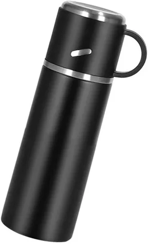 Botella de agua aislada, taza de café de viaje de acero inoxidable, frasco de café para bebidas frías y calientes, 16.23 onzas líquidas (negro)