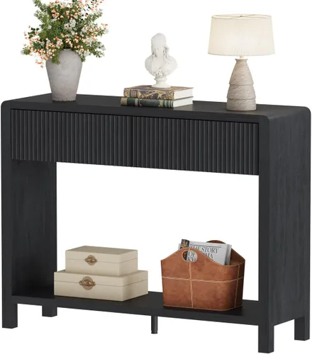 Vista 11 de Mesa consola estrecha con almacenamiento, mesa de sofá de madera para entrada, mesas de pasillo modernas de 39.37 pulgadas y mesas de sofá detrás