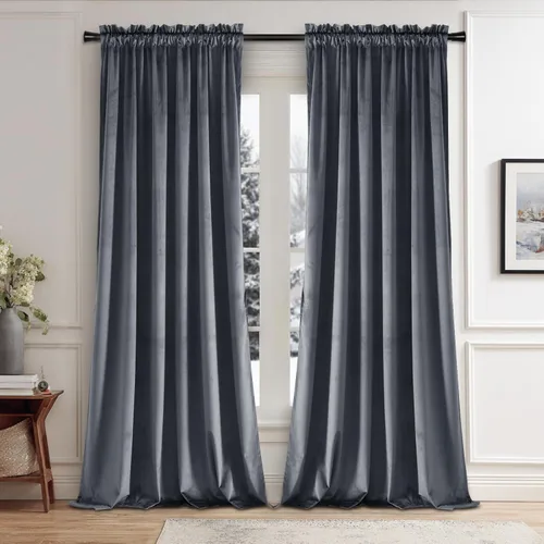 Vista 29 de JIUZHEN Cortinas de terciopelo rosa de 108 pulgadas para sala de estar, cortinas opacas extralargas para dormitorio, bolsillo para barra, protección