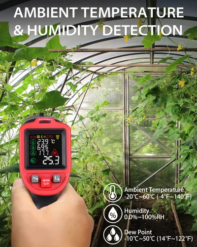 Vista 4 de Wintact Termómetro infrarrojo de superficie de -58℉ a 1202℉, detector de punto de rocío/moho, pistola de humedad de temperatura láser, higrómetro
