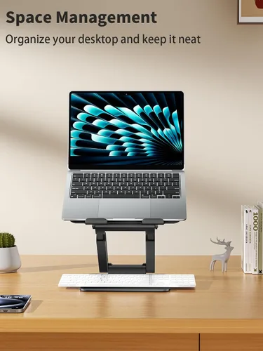 Vista 9 de tounee Soporte para computadora portátil para escritorio de altura ajustable, soporte telescópico para computadora con diseño extraíble, elevador