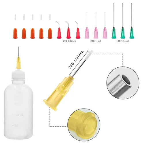 Vista 2 de Botellas de pegamento de 3.4 fl oz con aguja roma, dispensador aplicador de punta de precisión para dispensar o rellenar aceite, líquidos, pintura