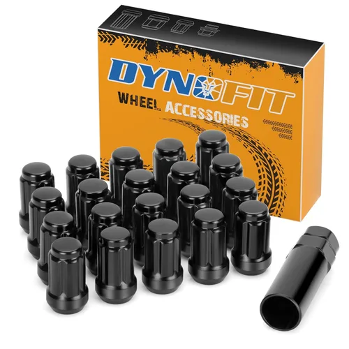 Vista 14 de dynofit Tuercas de rueda de 1/2x20, 4 tuercas de orejeta cromadas negras de 1/2''-20 del mercado de accesorios con 1 llave, asiento cónico/cono