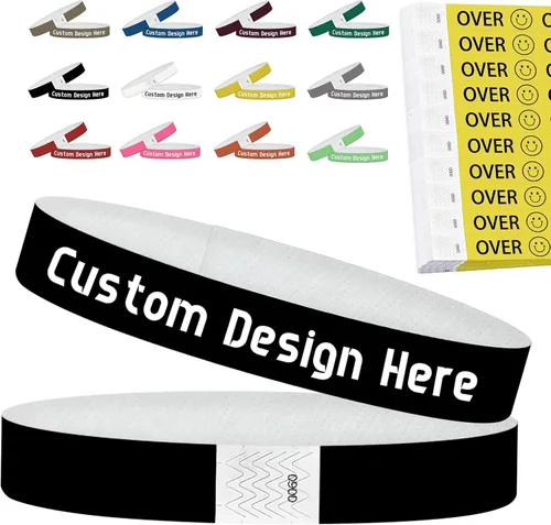 Hasta 10000 pulseras personalizadas para eventos, pulseras personalizadas Tyve de ¾ pulgadas, pulseras de papel personalizadas para fiestas con Negro