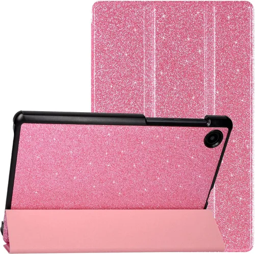 Caweet Funda para TCL Tab 8 - Ultra Ligero Slim Hard Back Shell Tri-Fold Stand Cover Glitter Pink Purpurina rosa-1