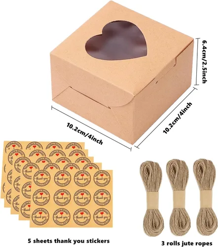 Vista 2 de Paquete de 50 cajas para pasteles de 4 pulgadas con ventana, cajas pequeñas de panadería de 4 x 4 x 2.5 pulgadas, cajas de papel para galletas, mini