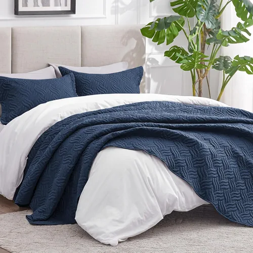 Vista 102 de Edredón de cama tamaño queen Love's cabin, color azul, para cama de verano, de microfibra ligera, estilo moderno, para todas las estaciones, 3