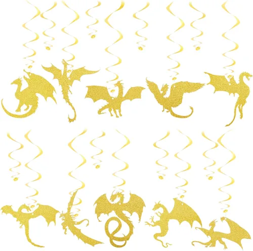 Vista 7 de Sumind 30 piezas de decoración de fiesta de dragón, decoración de techo colgante para cumpleaños temática de dragón, fiesta temática medieval, 10