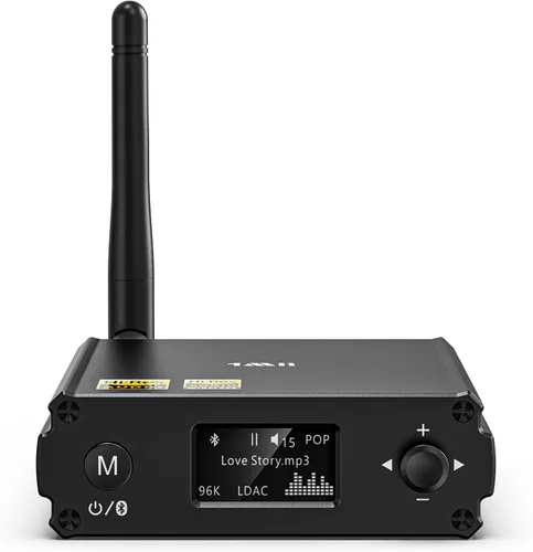 1Mii Receptor Bluetooth de alta fidelidad DS220 – Adaptador de audio inalámbrico de largo alcance con DAC audiófilo, LDAC y aptX HD, pantalla OLED,