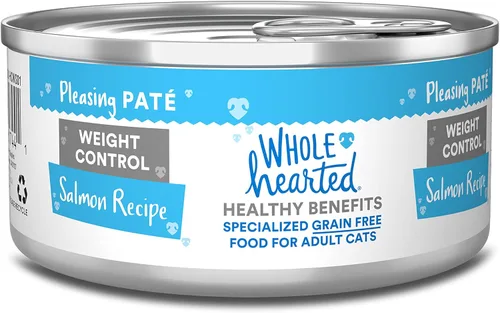 Vista 3 de WholeHearted Weight Control Receta de salmón alimento húmedo para gatos adultos, 5.5 onzas, caja de 24