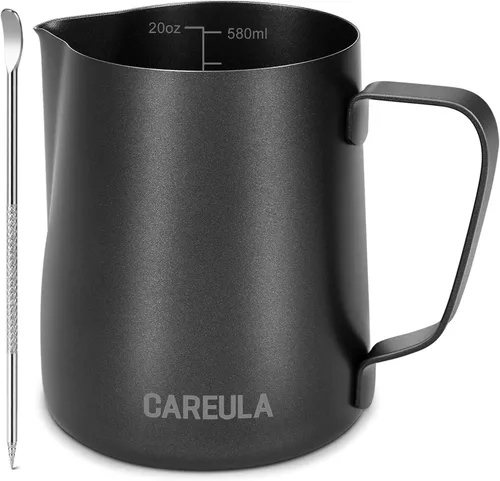 Vista 14 de Jarra de espuma de leche, taza espumadora de leche de acero inoxidable de 12 onzas, jarra de vapor para barra de café, capuchino, accesorios