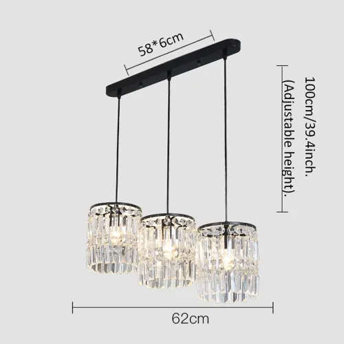 Vista 5 de Moderna lámpara colgante de cristal de 3 luces, acabado dorado mate, lámpara colgante ajustable de metal colgante