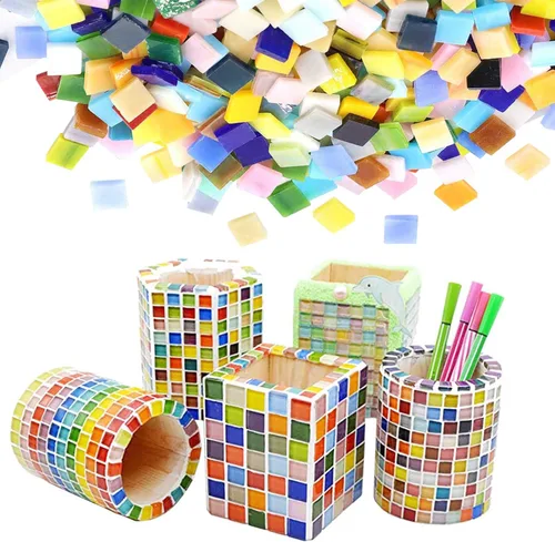 Vista 5 de Allazone Azulejos de mosaico de 3 formas, piezas de vidrio de mosaico de colores mezclados para manualidades, decoración del hogar, platos, marcos