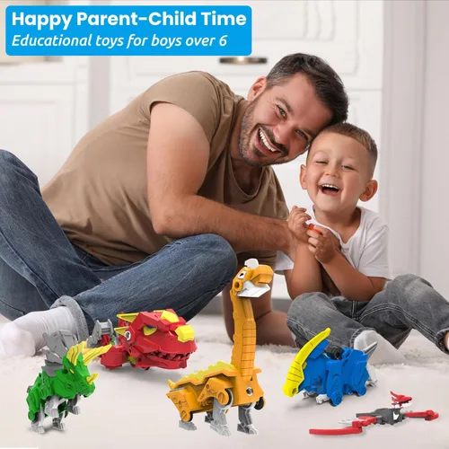 Vista 7 de Wenbeier Juguetes de robot dinosaurio 6-en-1, juguetes de robot transformables, juguetes para desmontar que incluyen 6 figuras de acción