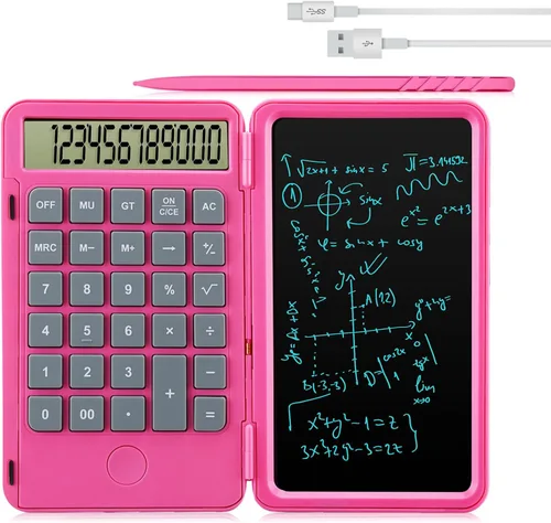 Calculadoras Hion, Calculadora recargable de escritorio y de bolsillo con pantalla grande de 12 dígitos y tableta de escritura borrable,