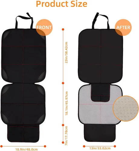 Vista 3 de Protector de asiento de automóvil, protector de automóvil grande para asientos infantiles con acolchado más grueso y bolsillos de malla