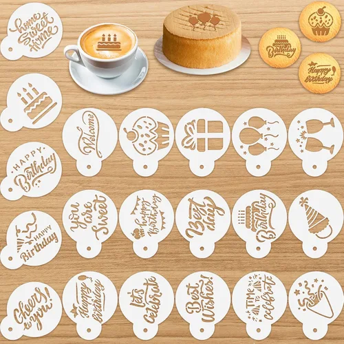 20 piezas de plantillas de galletas para cumpleaños, plantillas de galletas para decorar para cumpleaños, moldes reutilizables para pastel de café,
