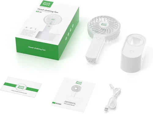 Vista 7 de Minthouz Mini ventilador de escritorio portátil, rotación automática de 90, recargable por USB de 2000 mAh, 3 velocidades, ventilador pequeño