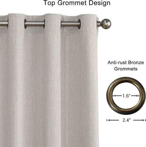 Vista 2 de Cortinas de lino jacquard de 63 pulgadas de largo, 2 paneles, cortinas gruesas de lino sintético mezclado, cortinas texturizadas de arpillera