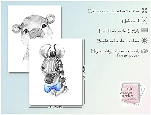 Vista 2 de Safari Animals Wall Art Prints - Boy Nursery Decor - Set of 4-8x10 - Unframed - Watercolor