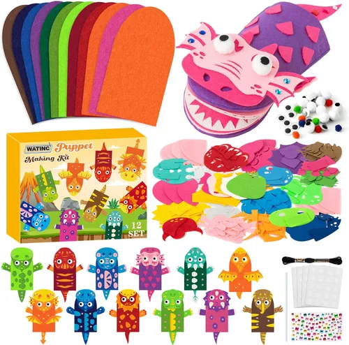Vista 18 de WATINC Kit de fabricación de marionetas de mano de 12 piezas, calcetines de fieltro para manualidades, juguetes creativos de bricolaje para hacer