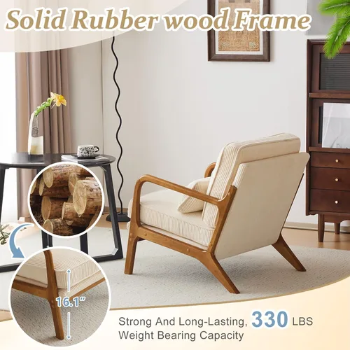 Vista 5 de VINGLI Juego Mejorado de 2 Sillones de Acento de Pana Premium, Sillón Tapizado con Brazos, Silla de Lectura Cómoda de Madera Maciza con Almohada