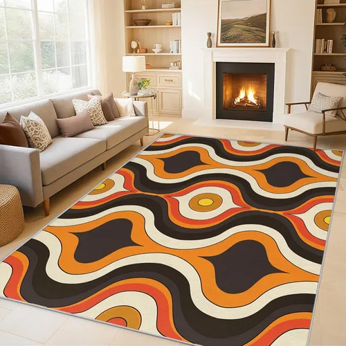 Vista 10 de 2x3 Retro Wavy Throw Rugs for Entryway, Washable Mid Century Modern Pattern Indoor Door Mat, Bedroom Kitchen Entrance, Non Slip Soft Thin, Abstract