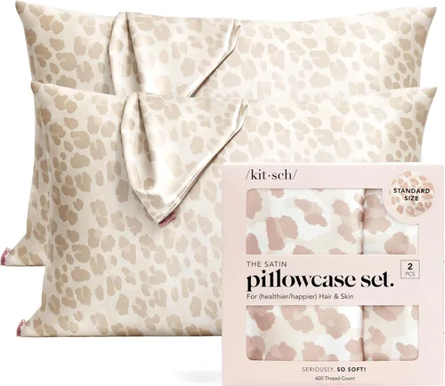 Vista 36 de Kitsch - Funda de almohada de satén con cremallera de tamaño queen/estándar, para el cabello y la piel, funda refrescante más suave que la seda