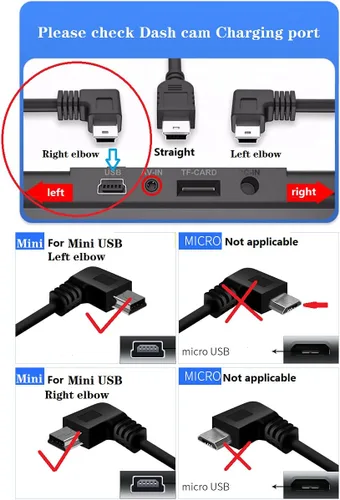 Vista 6 de Cable de carga de cámara para salpicadero, cable de leva Garmin para automóvil, cable para cámara de tablero de automóvil, mini USB DC 12V-24V