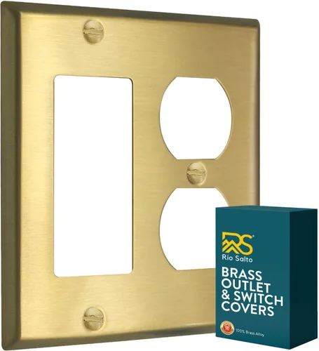 Vista 32 de Rio Salto BRASS - Placa de pared de metal dorado para interruptor de luz, placa de pared para receptáculo, cubiertas basculantes de 1 banda, latón
