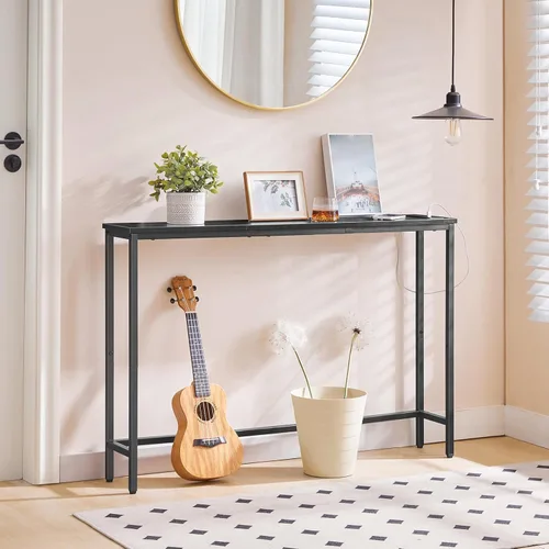 Vista 2 de HOOBRO Mesa consola estrecha con tomas de corriente, mesa de sofá de 44.9 pulgadas, mesa delgada detrás del sofá, mesa de entrada con estante