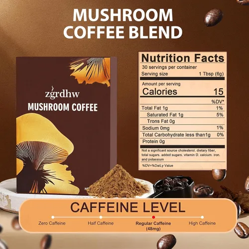 Vista 3 de Mushroom Coffee - Café orgánico de hongos con Cordyceps, Reish, trompeta King, Shitake, cola de pavo, café instantáneo de melena de león